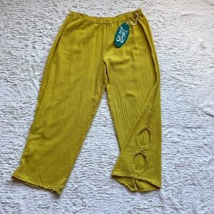 Oh My Gauze Cloud 2 Pants Size 2 L/XL Yellow Cotton Lagenlook Coastal Beach NWT